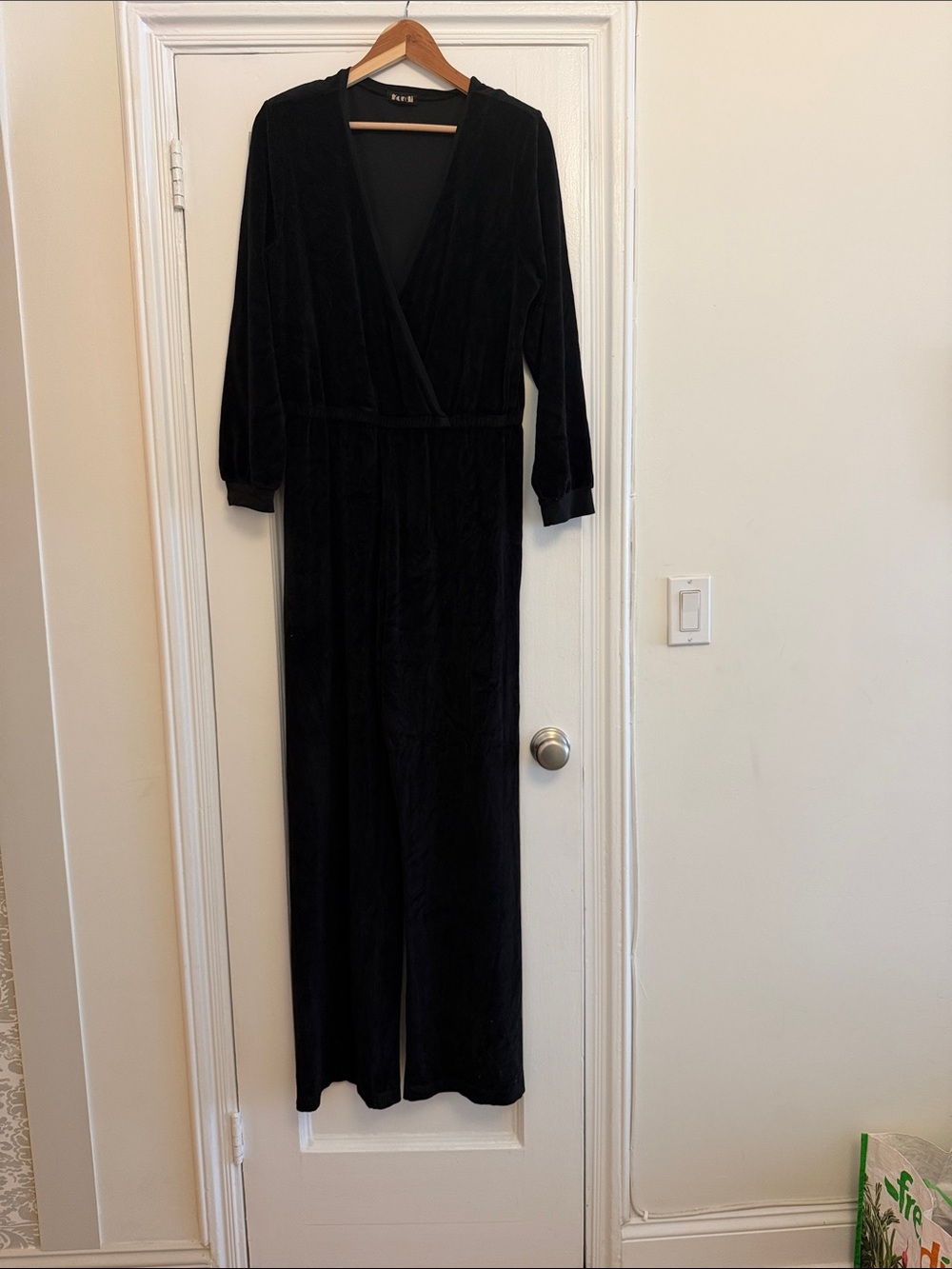 Suzi Kondi Black Velvet Long-Sleeve Jumpsuit
